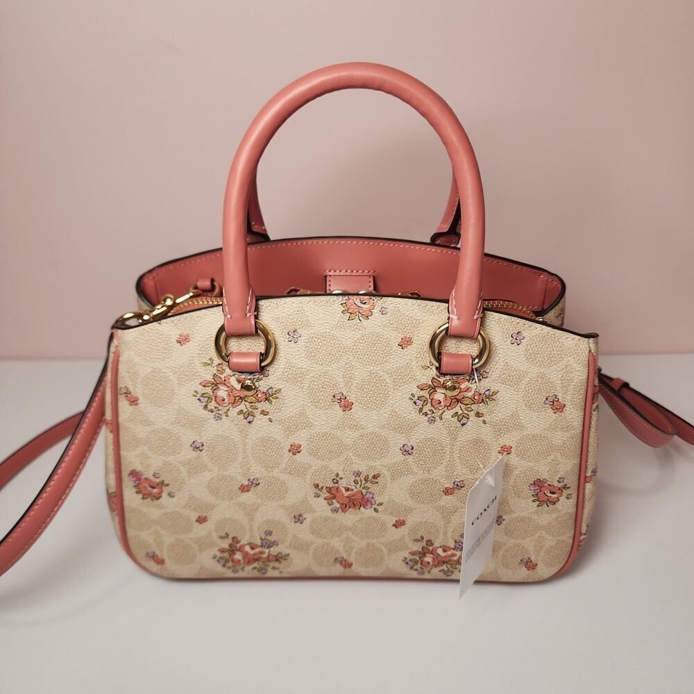 NWT Coach CAL35 Savannah Small Carryall Bag With Floral Print Gold/Sand - Picture 3 of 7